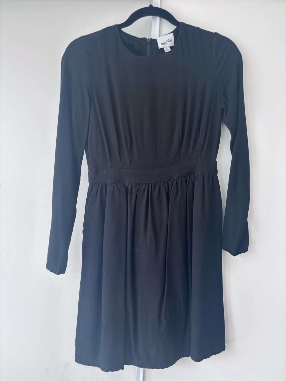 Frank & Oak Black Long-Sleeve Gathered Waist Dress
